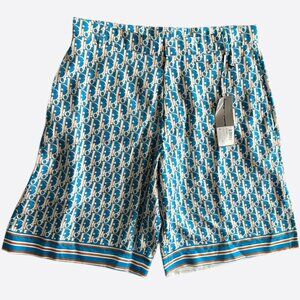 Dior Blue & White Oblique Bermuda Silk Shorts